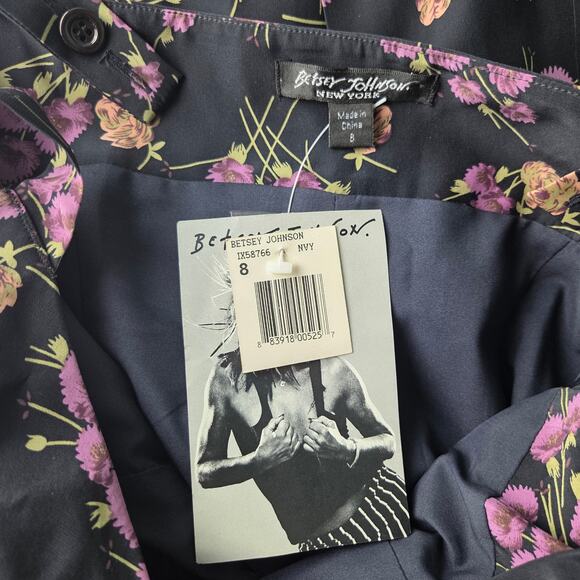 Vintage Y2K Betsey Johnson 8 Silk Cocktail Black Floral Purple Dress Coquette - Picture 4 of 7